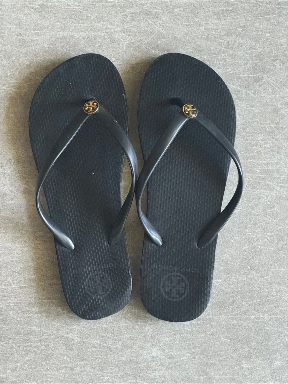 Tory Burch Black Flip Flop Sandals with Gold Logo